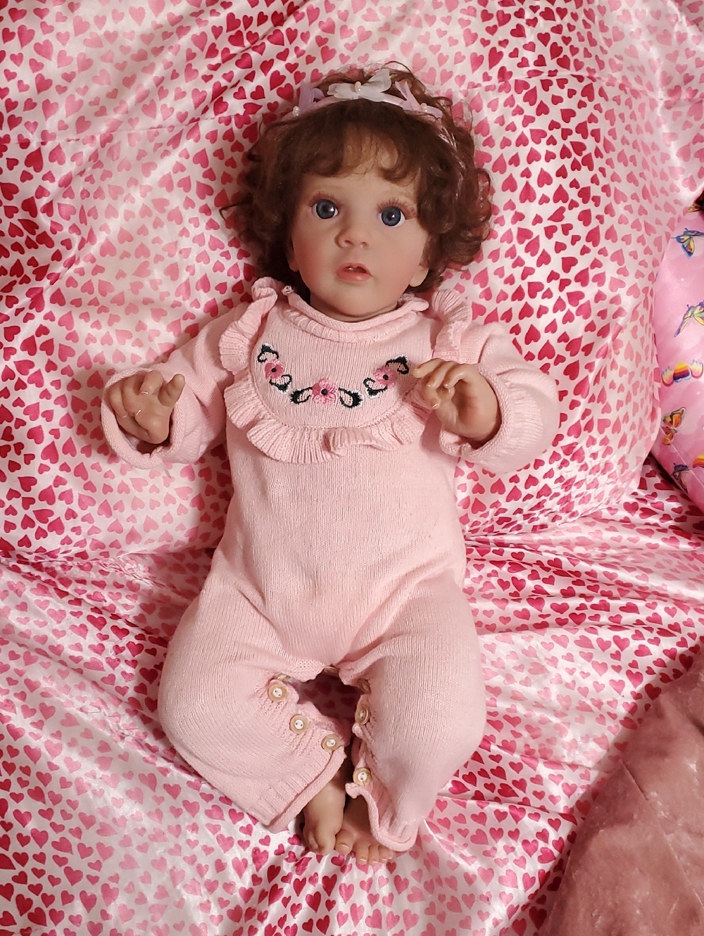 Realistic Reborn Baby Doll with Blue Eyes and Auburn Curls Magnetic Mouth